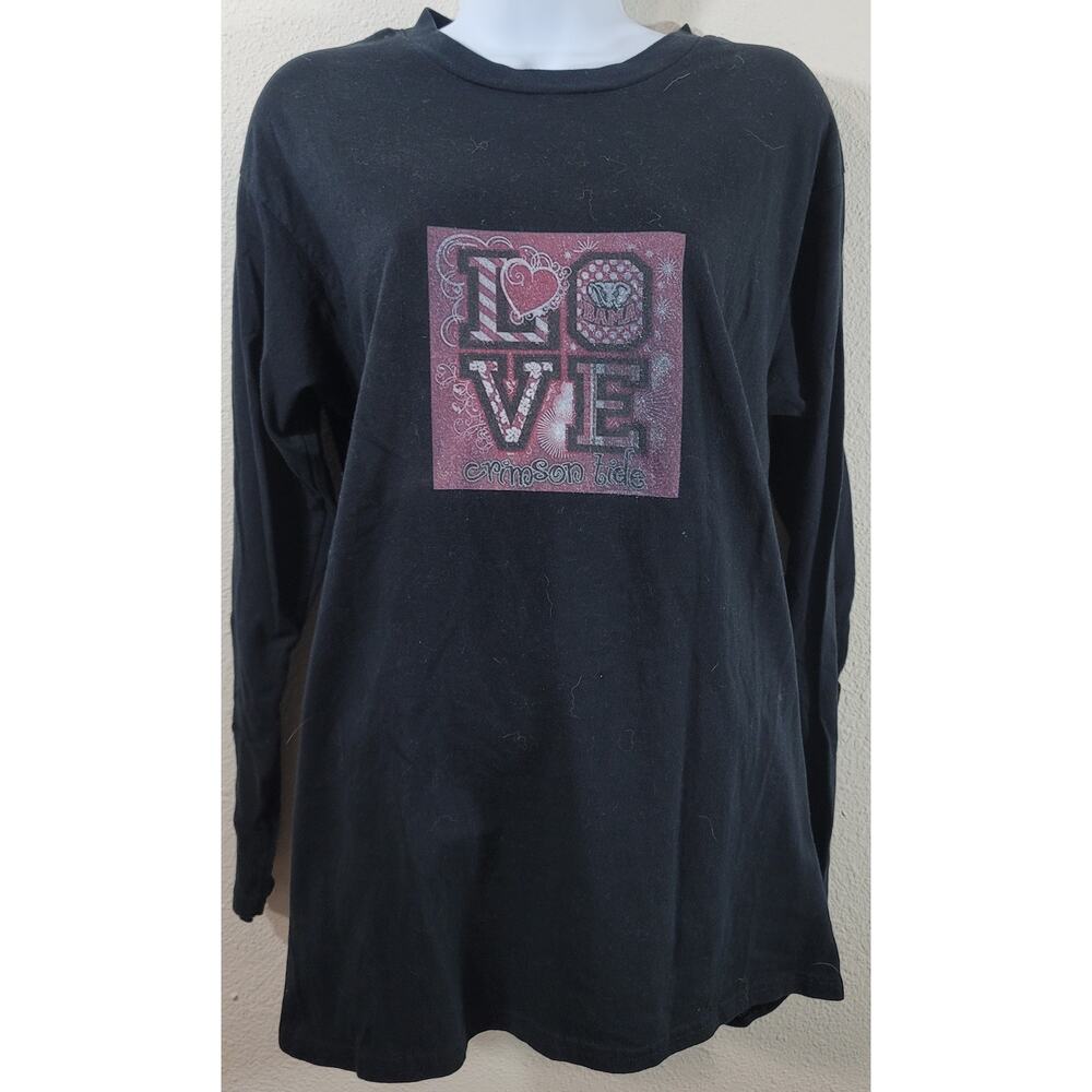 Gildan Black Red Crimson Tide Love Graphic Shirt XL Lightweight Stretch Soft